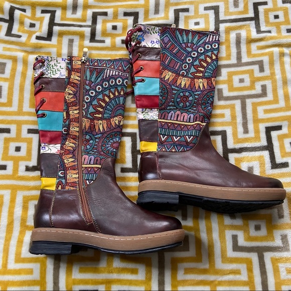 🌹Socofy Boho Tribal Brown Knee Boots Womens 7 - Picture 2 of 16
